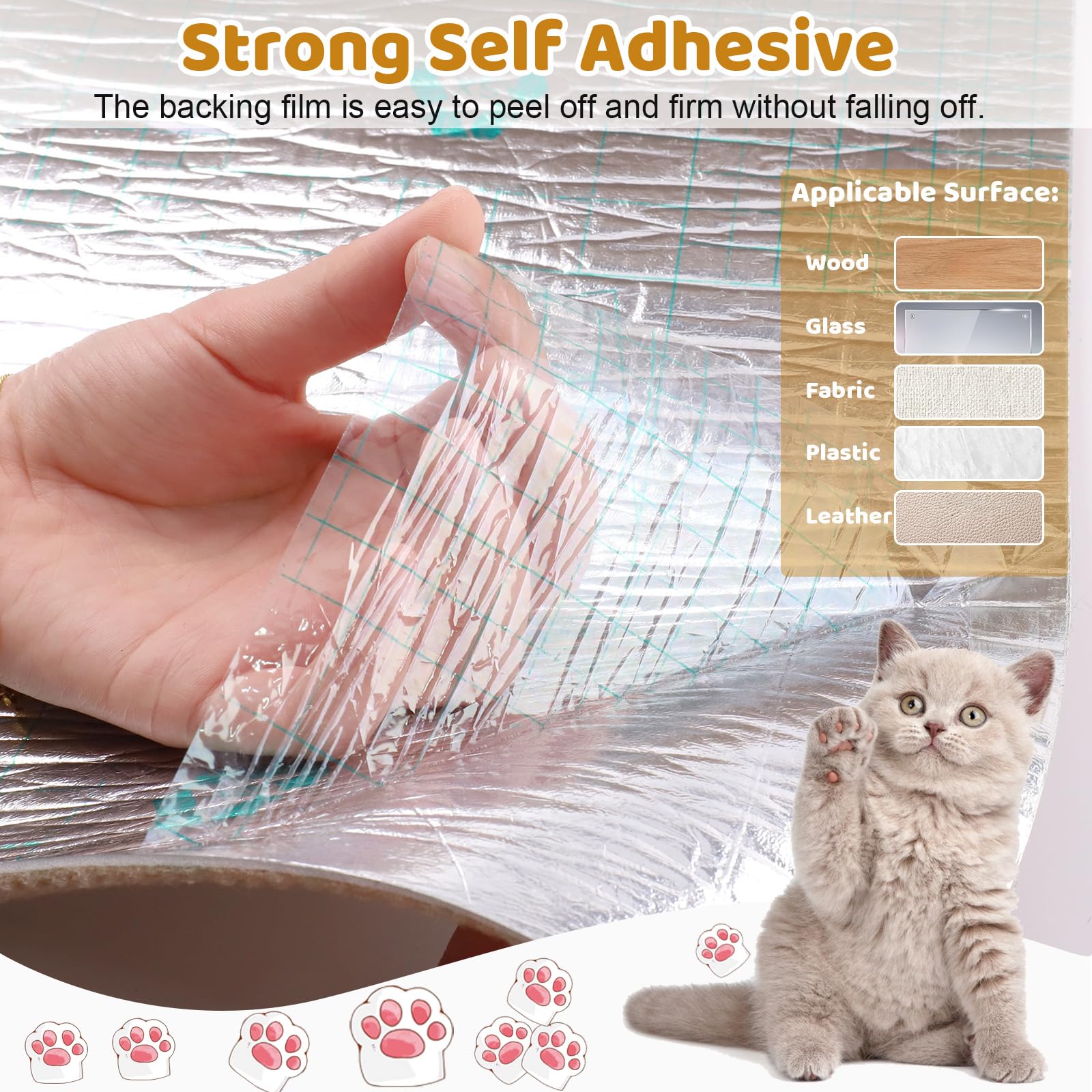 Alophoty Cat Scratching Mat Self-Adhesive, 118''X15.8'' Trimmable Cat Scratch Furniture Protector, Durable Cat Scratch Pad For C